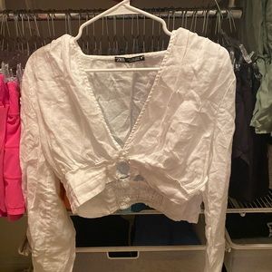 Zara Linen Cropped Long Sleeve